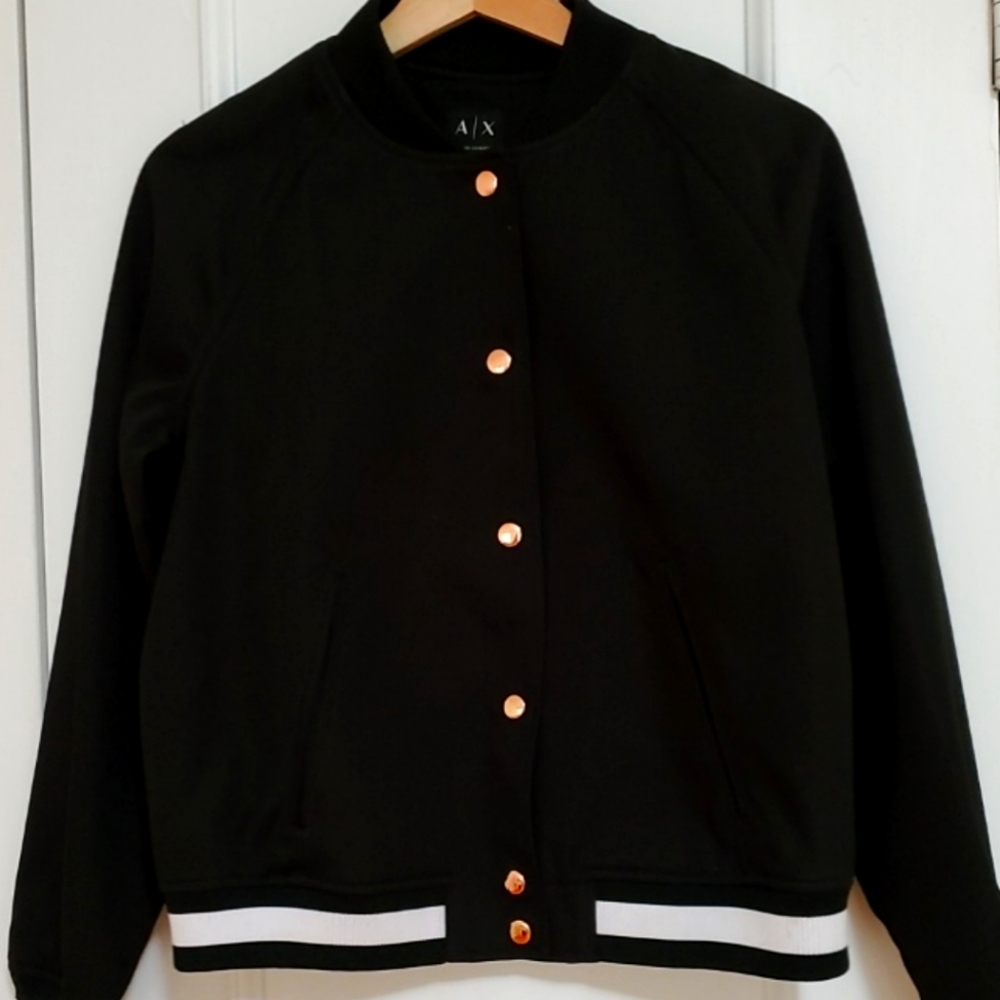 Armani exchange black bomber with rose gold detailing